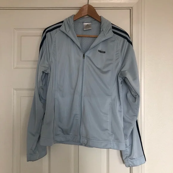 Adidas Vintage Track Suit Baby Blue 3 Stripe Warm Up Jacket - Picture 1 of 8
